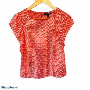 BANANA REPUBLIC Floral Ruffle Sleeve Top Red White